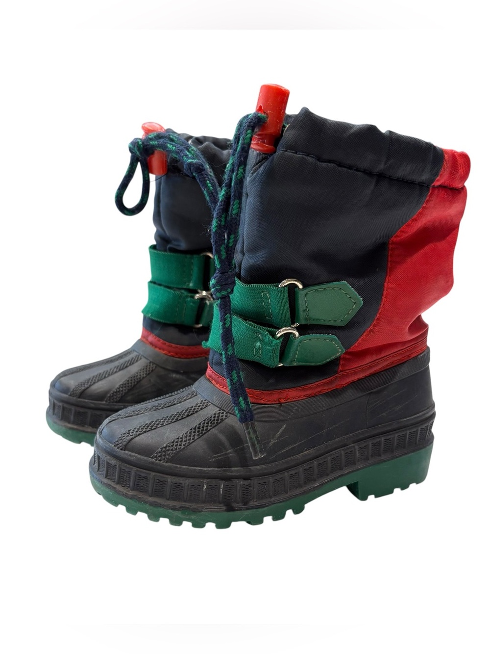 Vintage 90s Crayola Kids Colorblock Snow Boots Rubber Winter Duck Boots 7C